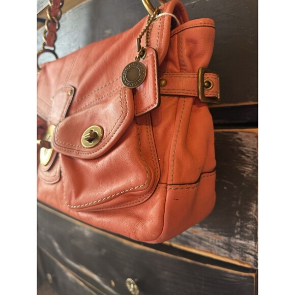 Coach 11128  Leigh Legacy Ltd Ed Pink Leather Handbag Brass Turnlock Striped - Picture 3 of 14